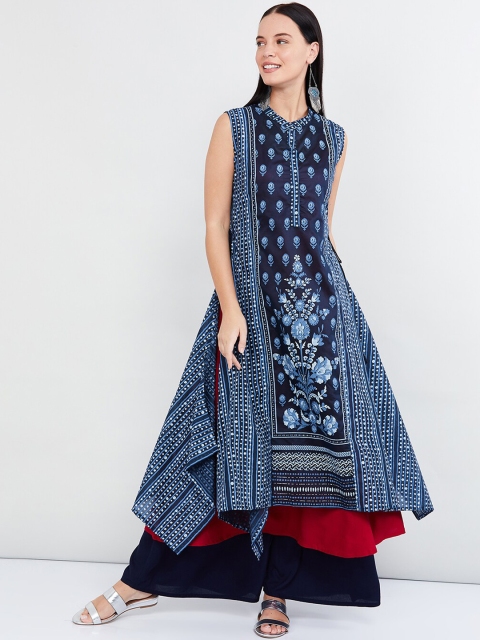 

max Women Navy Blue Printed A-Line Kurta