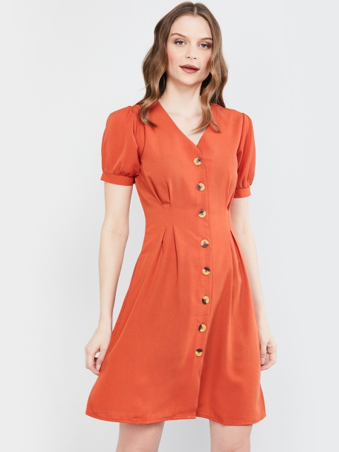 

max Women Rust Orange Solid A-Line Dress