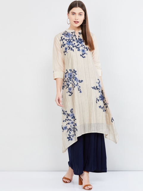 

max Women Beige Printed A-Line Kurta