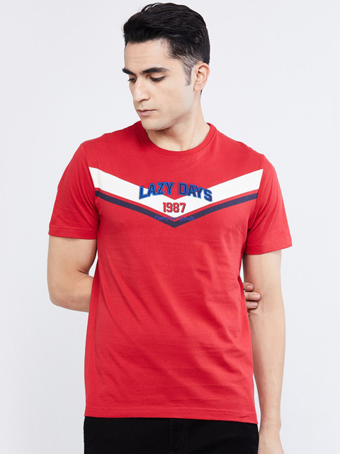 

max Men Red Printed Round Neck T-shirt