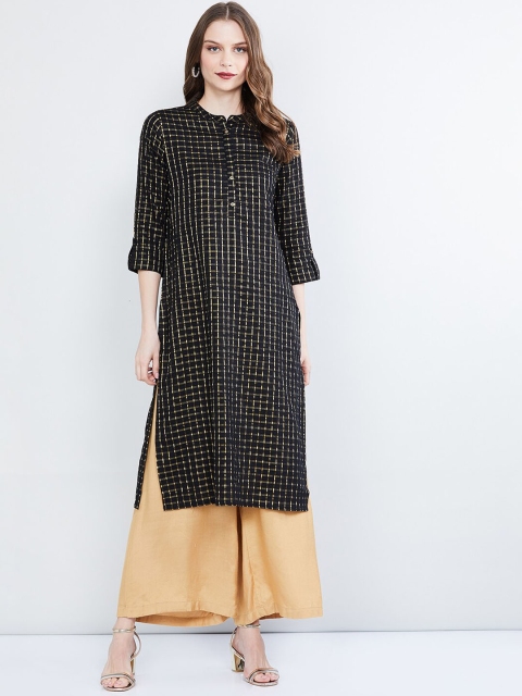 

max Women Black & Gold Checked Straight Kurta