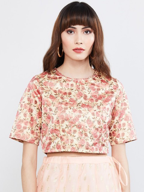 

max Women Beige Printed Ethnic Crop Top