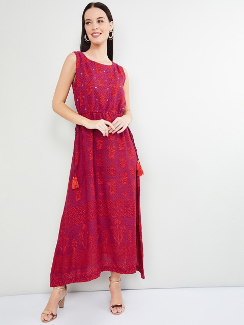 

max Women Pink & Red Printed Maxi Dress