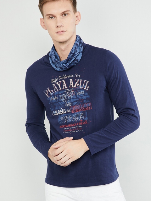 

max Men Blue Graphic Print Round Neck T-shirt