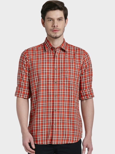 

ColorPlus Men Orange Tailored Fit Checked Casual Shirt