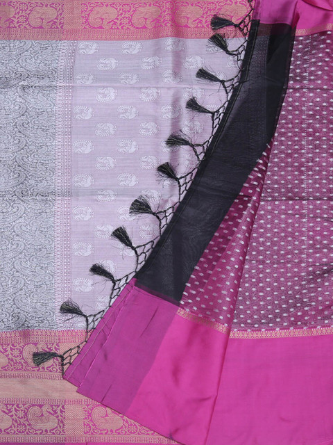 

Pothys Silver-Toned & Pink Art Silk Woven Design Saree