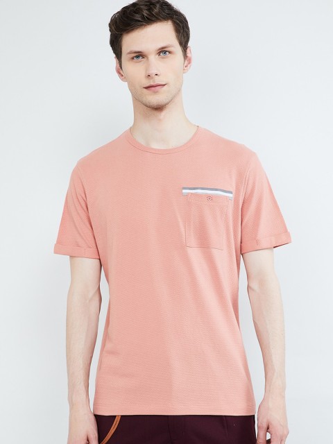 

max Men Peach-Coloured Solid Round Neck T-shirt
