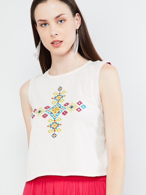 

max Women Off-White Embroidered Crop Top