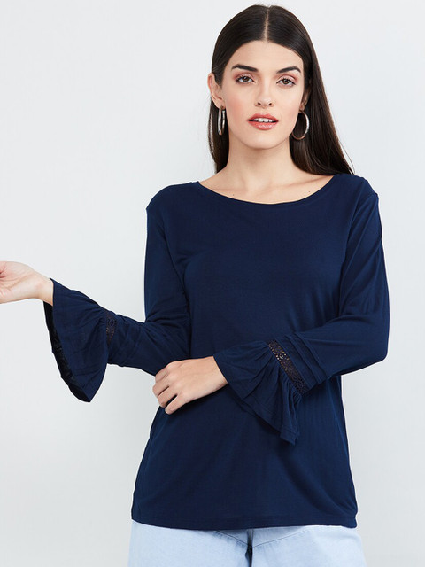 

max Women Navy Blue Solid A-Line Top