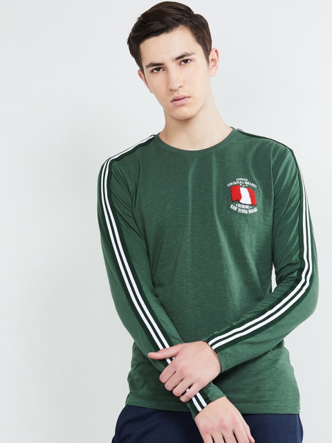 

max Men Green Solid Round Neck T-shirt
