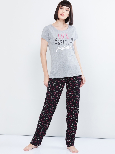 

max Women Grey & Black Printed Night Suit
