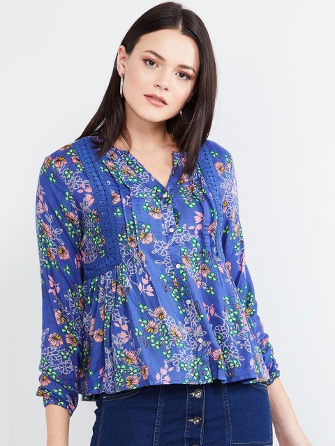 

max Women Blue Printed A-Line Top