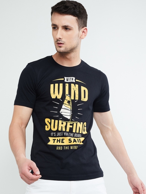 

max Men Black & Yellow Printed T-shirt