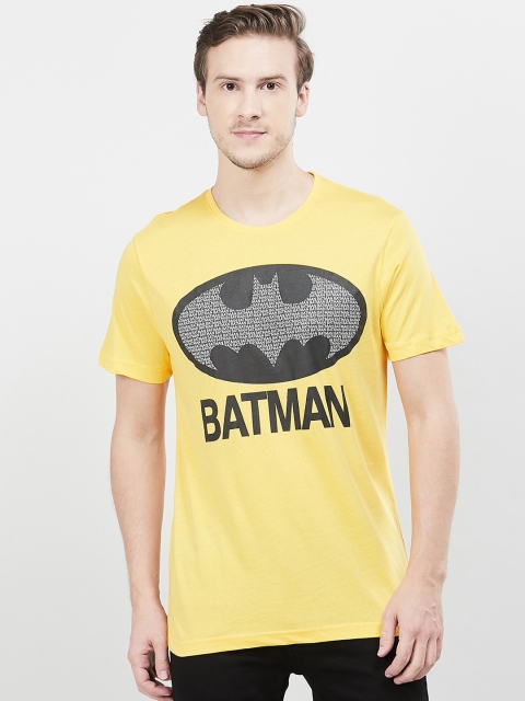

max Men Yellow Batman Printed Round Neck T-shirt