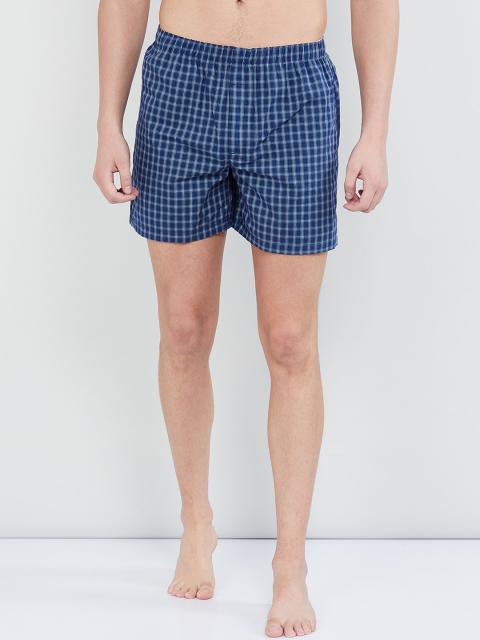 

max Men Blue & White Checked Boxers PNRWI19BX17BLUE