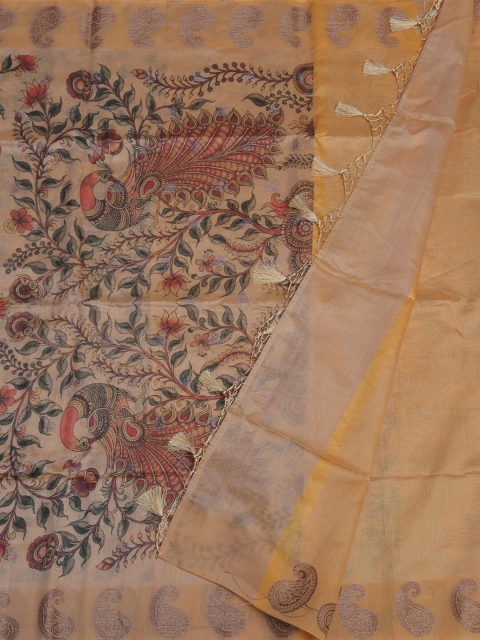

Pothys Yellow & Beige Tissue Printed Saree