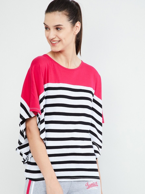 

max Women Grey Melange & Pink Striped Top