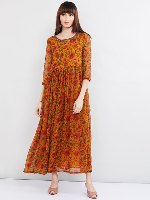 

max Women Orange Floral Printed Maxi Dress