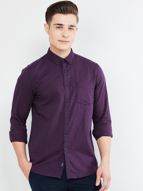 

max Men Purple & Red Regular Fit Checked Casual Shirt