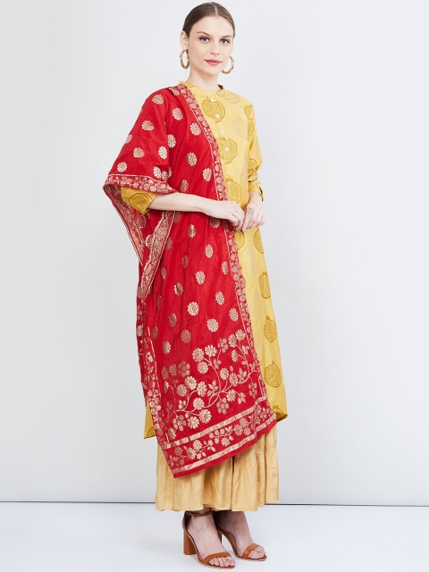 

max Red Woven Design Dupatta