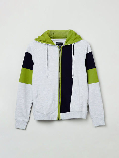 

max Boys Grey & Black Colourblocked Hooded Sweatshirt