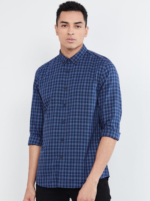 

max Men Blue Regular Fit Checked Casual Shirt