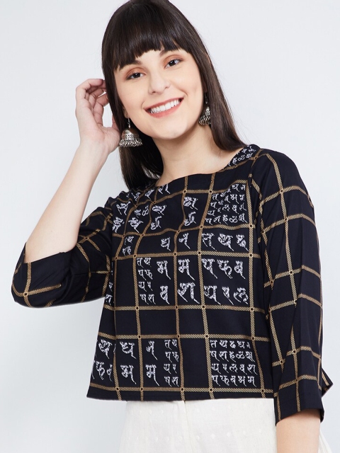 max Women Black Printed Crop Top