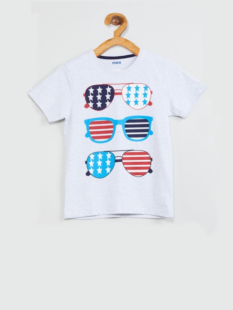 

max Boys Grey Melange Printed Round Neck T-shirt