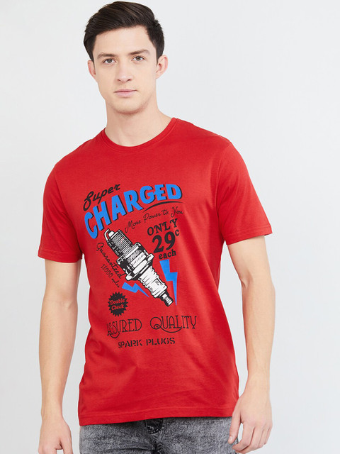 

max Men Red & Black Printed Round Neck T-shirt