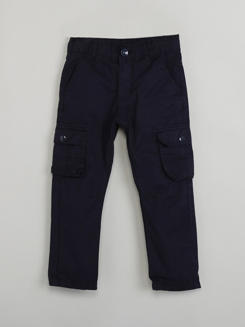 

max Boys Navy Blue Regular Fit Solid Cargos