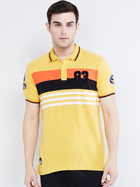 

max Men Yellow Striped Polo Collar T-shirt