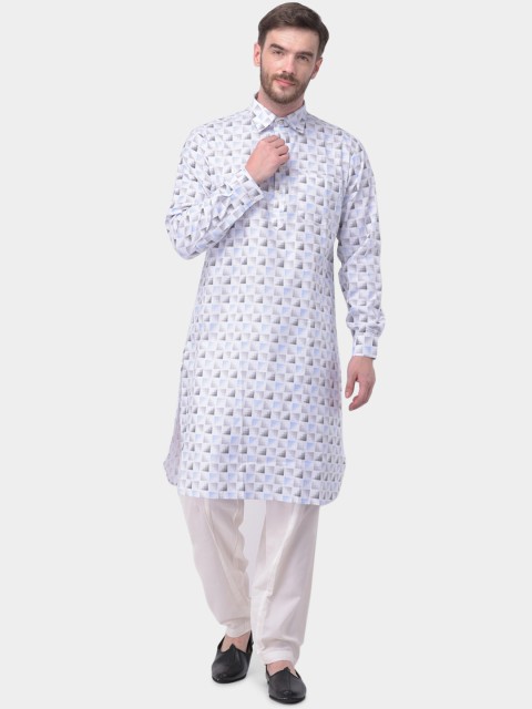 

SG LEMAN Men Blue & White Woven Design Kurta with Pyjamas