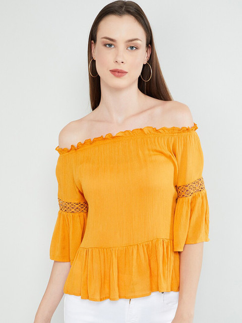 

max Women Yellow Solid Bardot Top