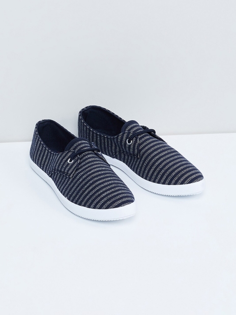 max Women Navy Blue Striped Sneakers