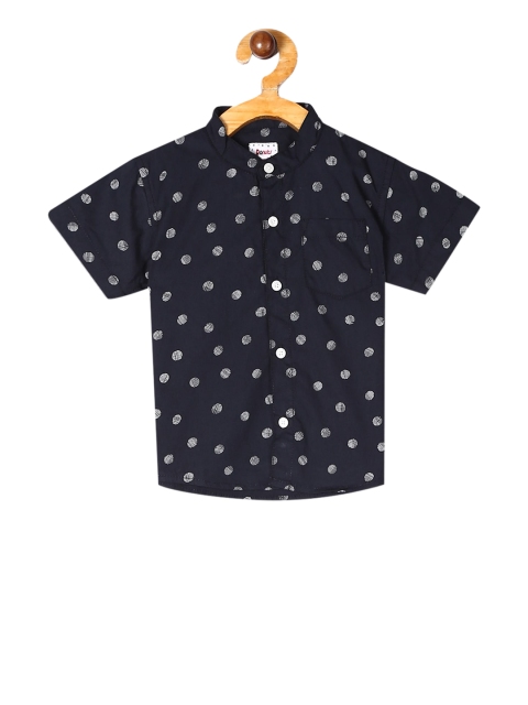 

Donuts Boys Navy Blue & White Regular Fit Printed Casual Shirt