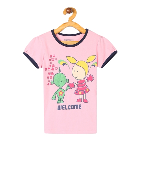 

Cherokee Girls Pink & Yellow Printed Round Neck T-shirt