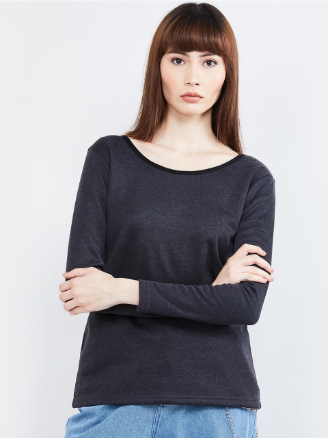 

max Women Charcoal Grey Solid Boat Neck T-shirt