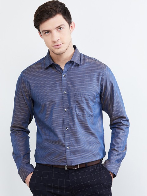 

max Men Blue & Yellow Slim Fit Self Design Formal Shirt