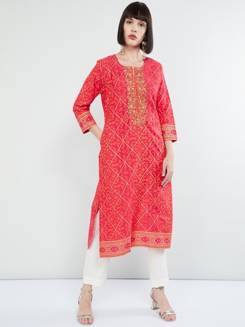 

max Women Pink Printed Straight Kurta