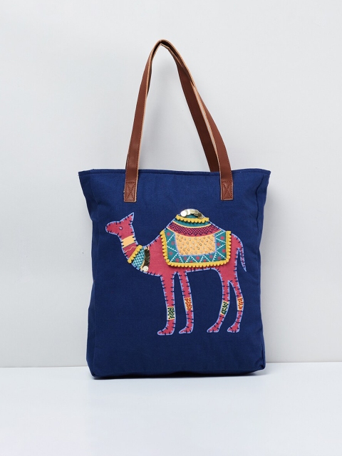 

max Navy Blue & Pink Printed Tote Bag