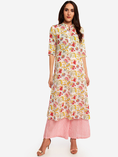 

Desi Weavess Women Multicoloured Printed Kurti with Palazzos, Multi
