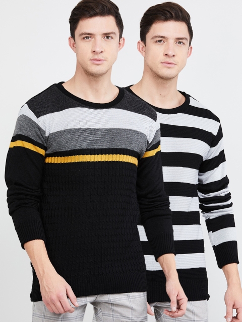 

max Men Pack of 2 Striped Pullover Sweater, Black