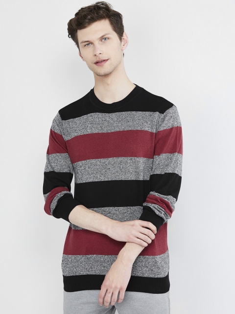 

max Men Grey & Black Striped Pullover Sweater
