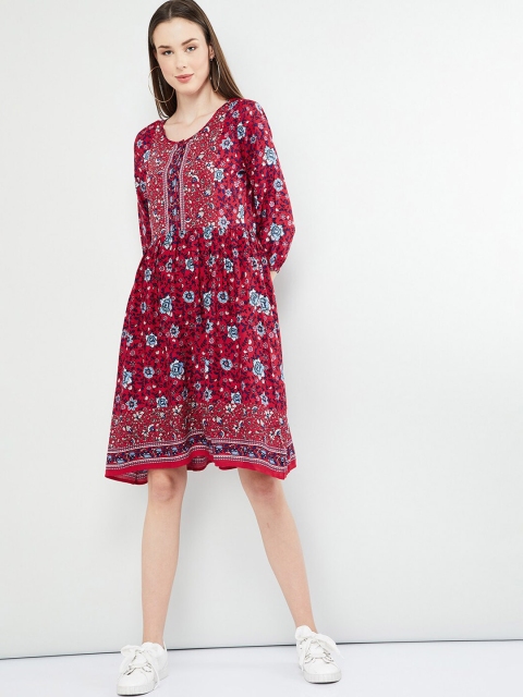 

max Women Red Floral Printed Fit and Flare Dress