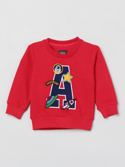 

max Boys Red & Navy Blue Printed Sweatshirt