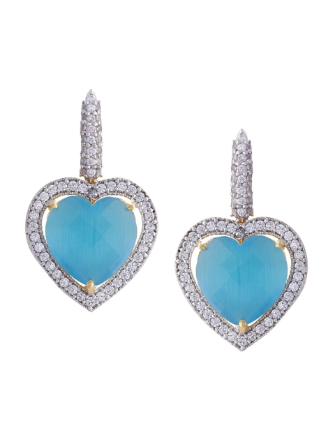 

Tistabene Silver-Plated & Blue Heart Shaped Drop Earrings