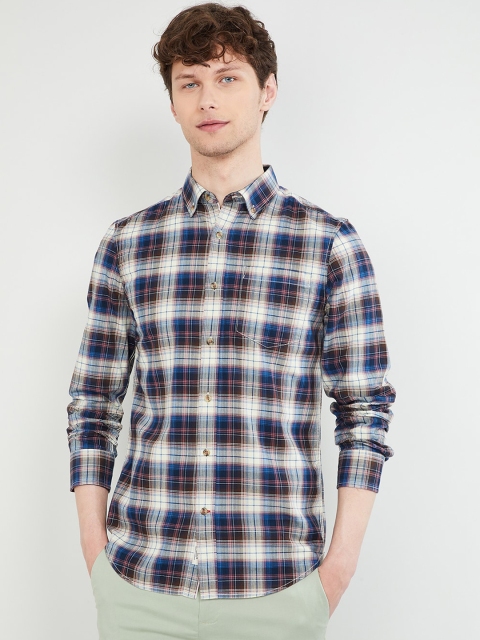 

max Men Brown & White Slim Fit Checked Casual Shirt