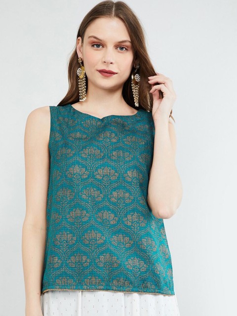 

max Women Blue Printed Top