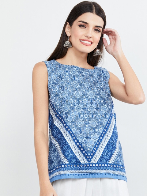 

max Women Blue Printed Top