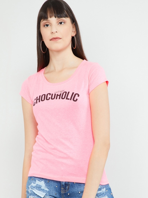 

max Women Pink Printed Round Neck T-shirt